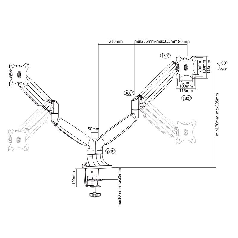TooQ Soporte mesa incli/gira 2 brazos 13" a 32" - Imagen 3