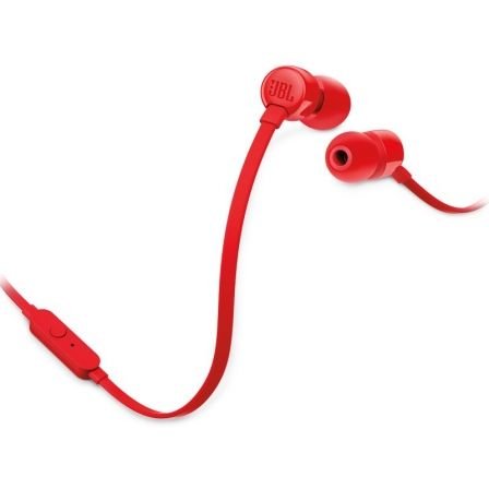 Auriculares Intrauditivos JBL T110 RED - PURE BASS - Drivers 9MM - CABLE PLANO - FUNC. Manos Libres - Imagen 2