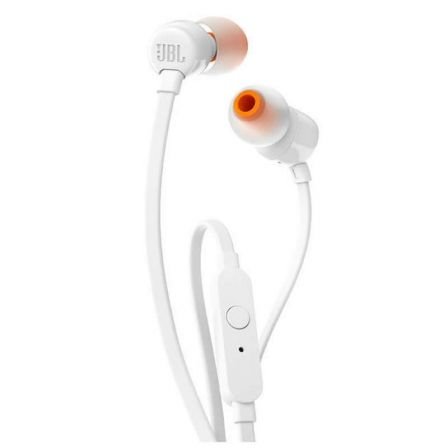 Auriculares Intrauditivos JBL T110 WHITE - PURE BASS - Drivers 9MM - CABLE PLANO - FUNC. Manos Libres
