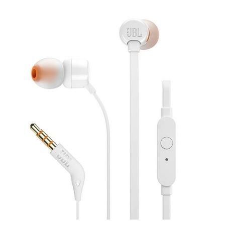 Auriculares Intrauditivos JBL T110 WHITE - PURE BASS - Drivers 9MM - CABLE PLANO - FUNC. Manos Libres - Imagen 3