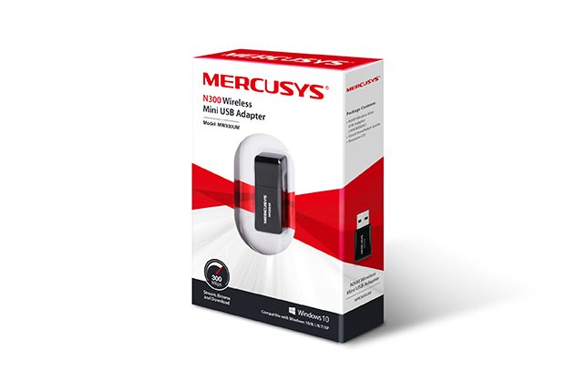 Mercusys Mini Adaptador USB Inalambrico N300 - Hasta 300Mbps - USB 2.0