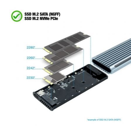 Tooq Caja Externa SSD M.2 NGFF/NVMe USB-A Gris - Imagen 3