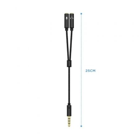 Adaptador Aisens A128-0416/ Jack 3.5 Macho - 2x Jack 3.5 Hembra/ 25cm/ Negro - Imagen 2