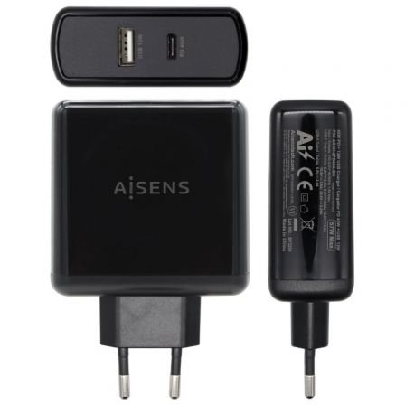 Cargador de Pared Aisens ASCH-2PD45A-BK/ 1xUSB Tipo-C/ 1x USB/ 57W - Imagen 2