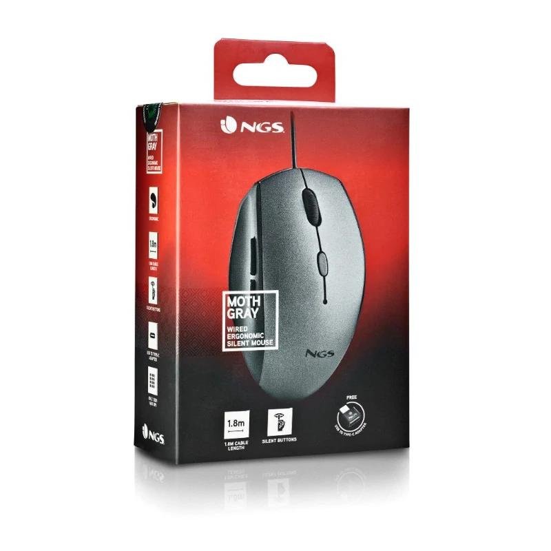 NGS WIRED ERGO SILENT MOUSE + USB TYPE C ADAP GRAY - Imagen 4
