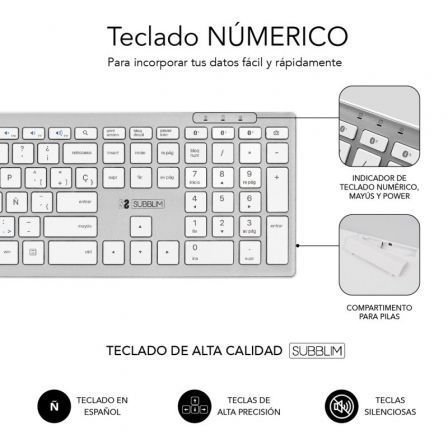 Teclado Inalámbrico por Bluetooth Subblim 2PUE200 Pure Extended/ Plata - Imagen 4