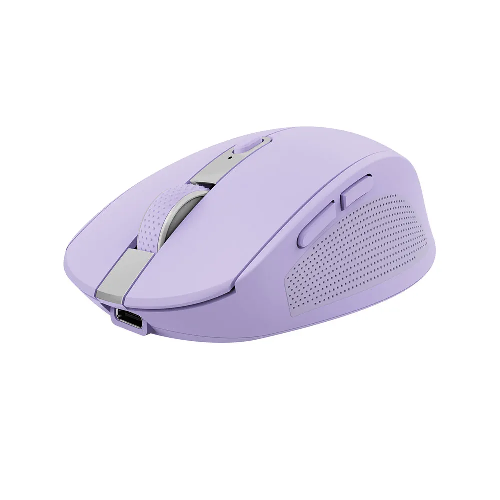 MOUSE TRUST WIRELESS Y BLUETOOTH OZAA 25384 MORADO RECARGABLE- SENSOR OPTICO - 6 BOTONES - 800/1600/3200DPI - RECEPTOR USB-A/USB-C