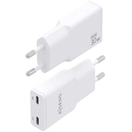 Cargador de Pared GaN Aisens ASCH-30W2P048-W/ 2xUSB Tipo-C/ 30W/ Blanco - Imagen 3