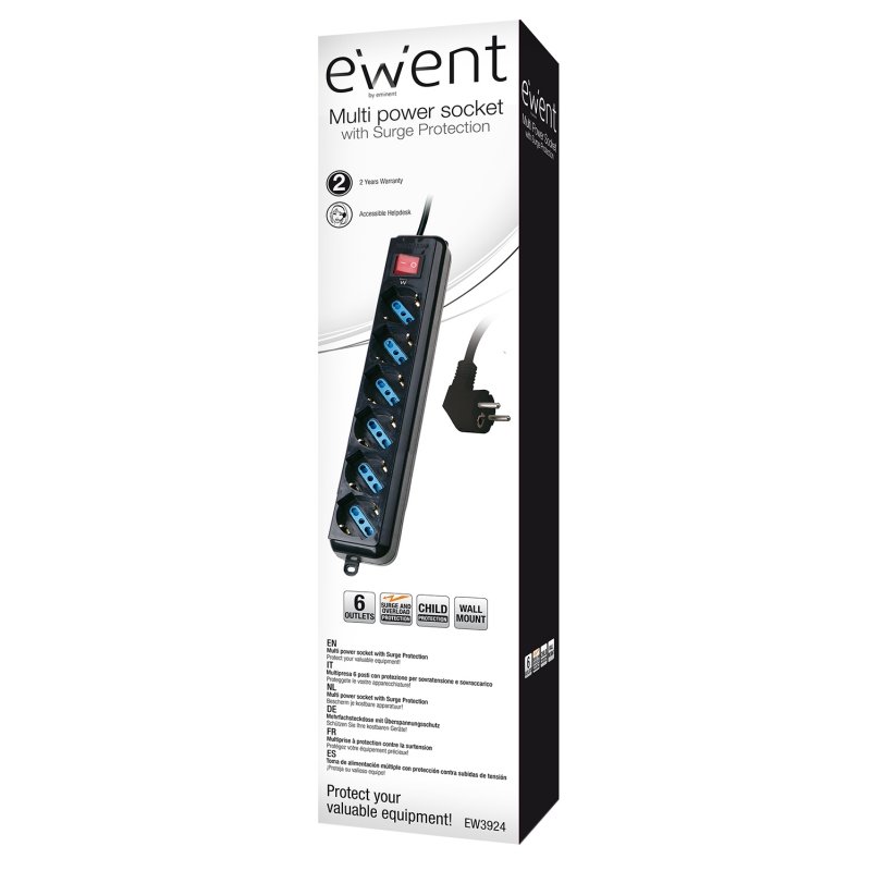 Ewent EW3924 Regleta 6 tomas con proteccion Negro - Imagen 2