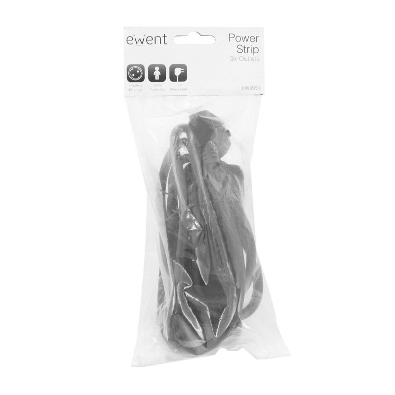 Ewent Ew3959 Regleta 3 tomas Negro - Imagen 2