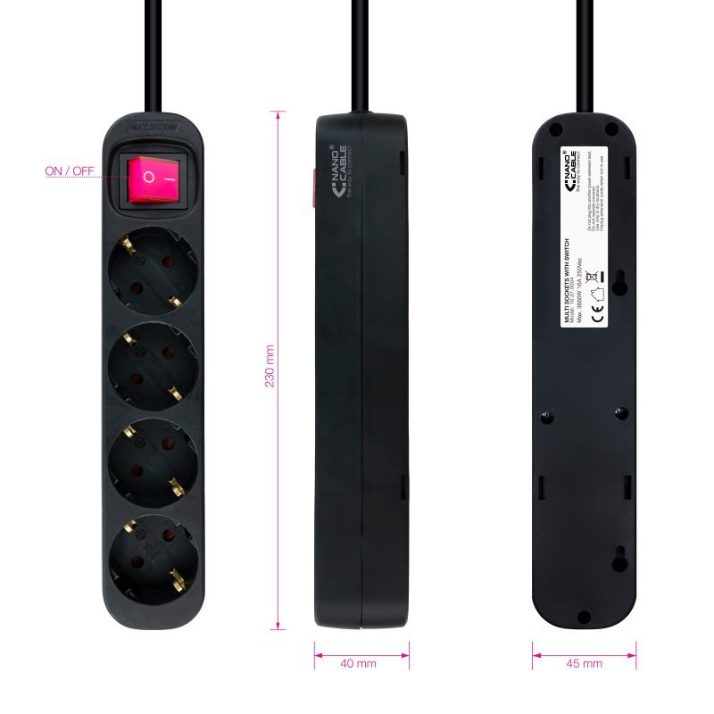 Nanocable Regleta 4 tomas con interruptor Negro - Imagen 2