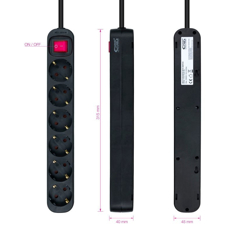 Nanocable Regleta 6 tomas con interruptor Negro - Imagen 2