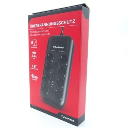 Regleta con Interruptor Cyberpower P0820SUD0-DE/ 8 Tomas de corriente/ 2 USB/ Cable 1.8m/ Negra - Imagen 4