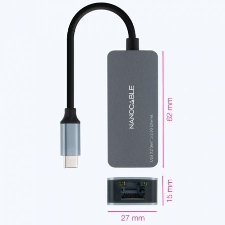 Adaptador USB Tipo-C - RJ45 Nanocable 10.03.0410/ 2500Mbps - Imagen 2