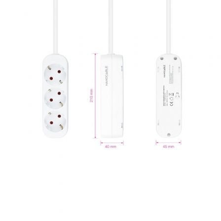 Regleta Nanocable 10.38.0003-NS/ 3 Tomas de Corriente/ Cable 1.4m/ Blanca - Imagen 3