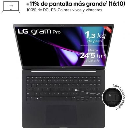LG Gram Pro 16ZD90SP-A.AX78B Intel Core Ultra 7-155H/ 32GB/ 1TB SSD/ GeForce RTX 3050/ 16"/ Sin Sistema Operativo - Imagen 3