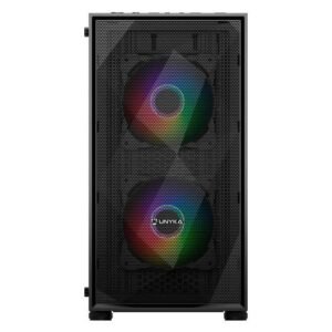 Unykach MIR B200 Caja Gaming Micro ATX, Mini ITX - Lateral de Vidrio Templado - 3.5", 2.5" - USB-A 2.0, 3.0 y Audio - 3 Ventiladores 120mm ARGB Instalados - Soporta Refrigeracion Liquida