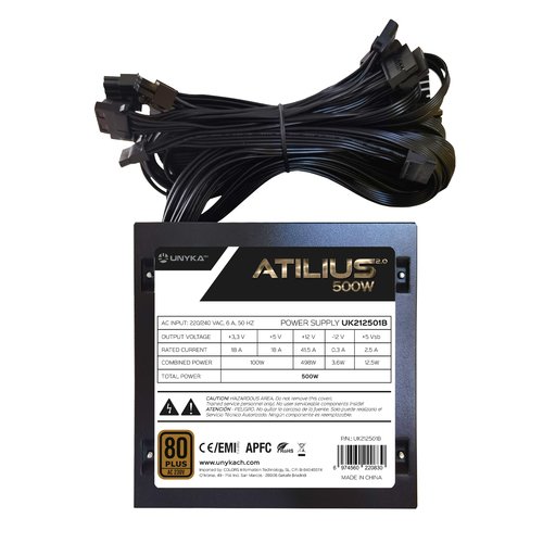 Unykach Atilius 2.0 Black 500W 80 Plus Bronze 500W ATX 2.3 - APFC - Ventilador 120mm - Imagen 3