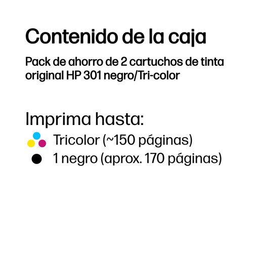 Tinta HP N9J72AE / J3M81AE / CR340 PACK Nº 301 Negro / COLOR - Imagen 4