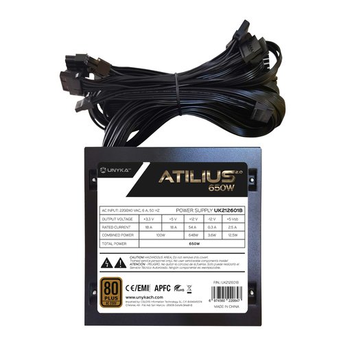 650W UNYKA ATILUS 2.0 80+ BRONCE 12CM ATX - Imagen 3