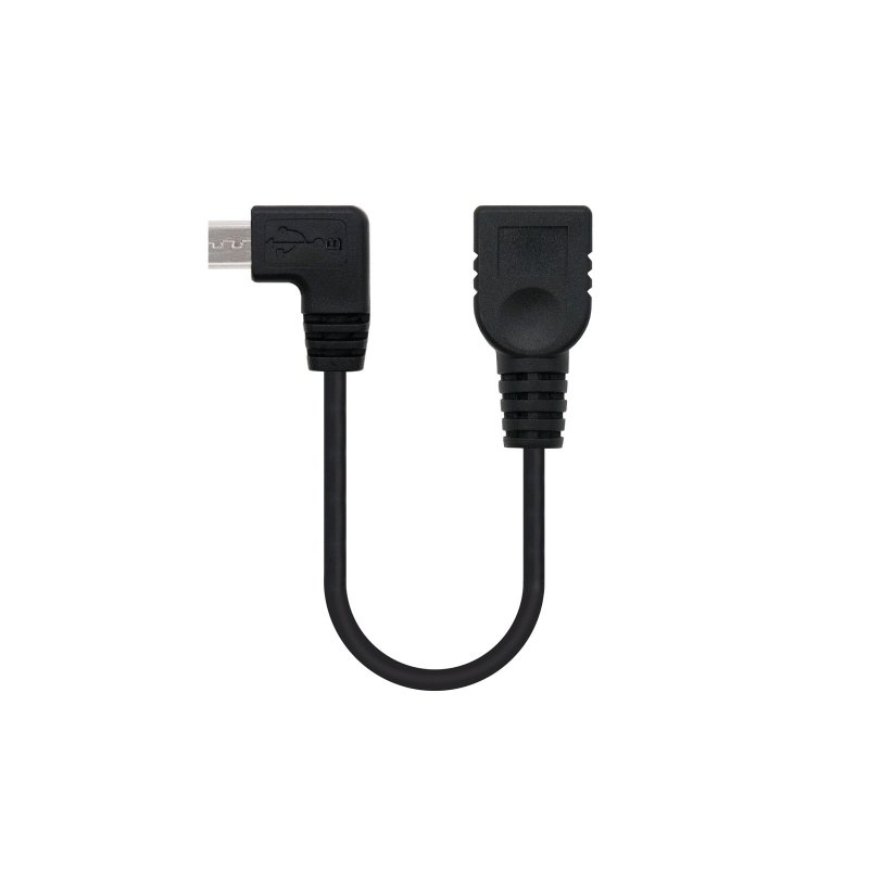 Cable USB Nano Cable USB 2.0 A/H - Micro USB 2.0 B/M Acodado 15CM Negro OTG