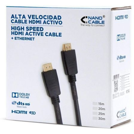 Cable HDMI Nano Cable HDMI A/M - HDMI A/M V1.4 20,0M Alta Velocidad/HEC/FERRITA/REPETIDOR Negro - Imagen 4