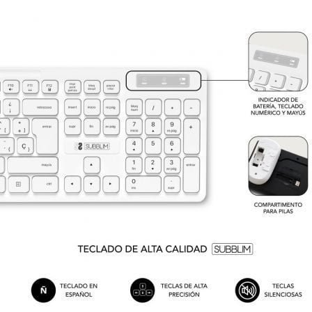 TECLADO + RATON BUSINESS SLIM SILENCIOSO WIRELESS BLANCO SUBBLIM - Imagen 3