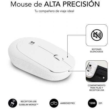 TECLADO + RATON BUSINESS SLIM SILENCIOSO WIRELESS BLANCO SUBBLIM - Imagen 4
