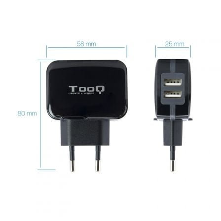 TooQ TQWC-1S02 Cargador de pared 2 USB Negro - Imagen 2