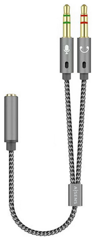 Adaptador Aisens A128-0418/ Jack 3.5 Hembra - 2x Jack 3.5 Macho/ 25cm/ Negro