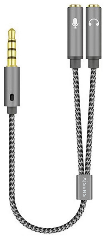 Adaptador Aisens A128-0415/ Jack 3.5 Macho - 2x Jack 3.5 Hembra/ 25cm/ Gris