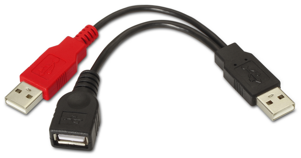 Cable USB 2.0 + Alimentación Aisens A101-0030/ USB Hembra + USB Macho - USB Macho/ 15cm/ Negro/ Rojo