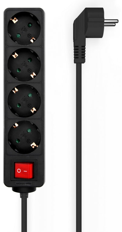 Regleta con Interruptor Aisens A154-0650/ 4 Tomas de Corriente/ Cable 1.4m/ Negro